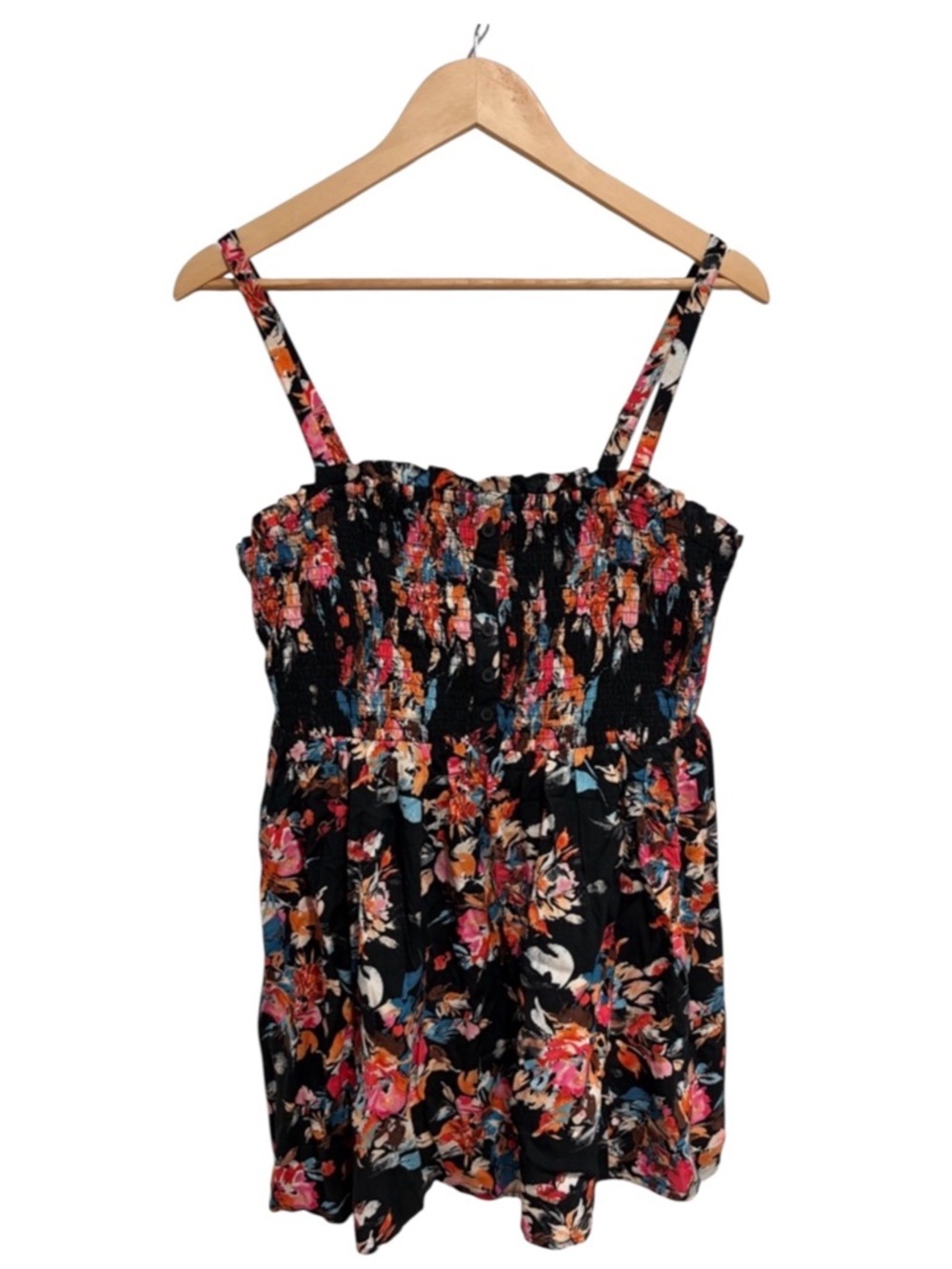 2/$30 torrid Babydoll Washable Challis Smocked Sleeveless Top Floral Deep Black